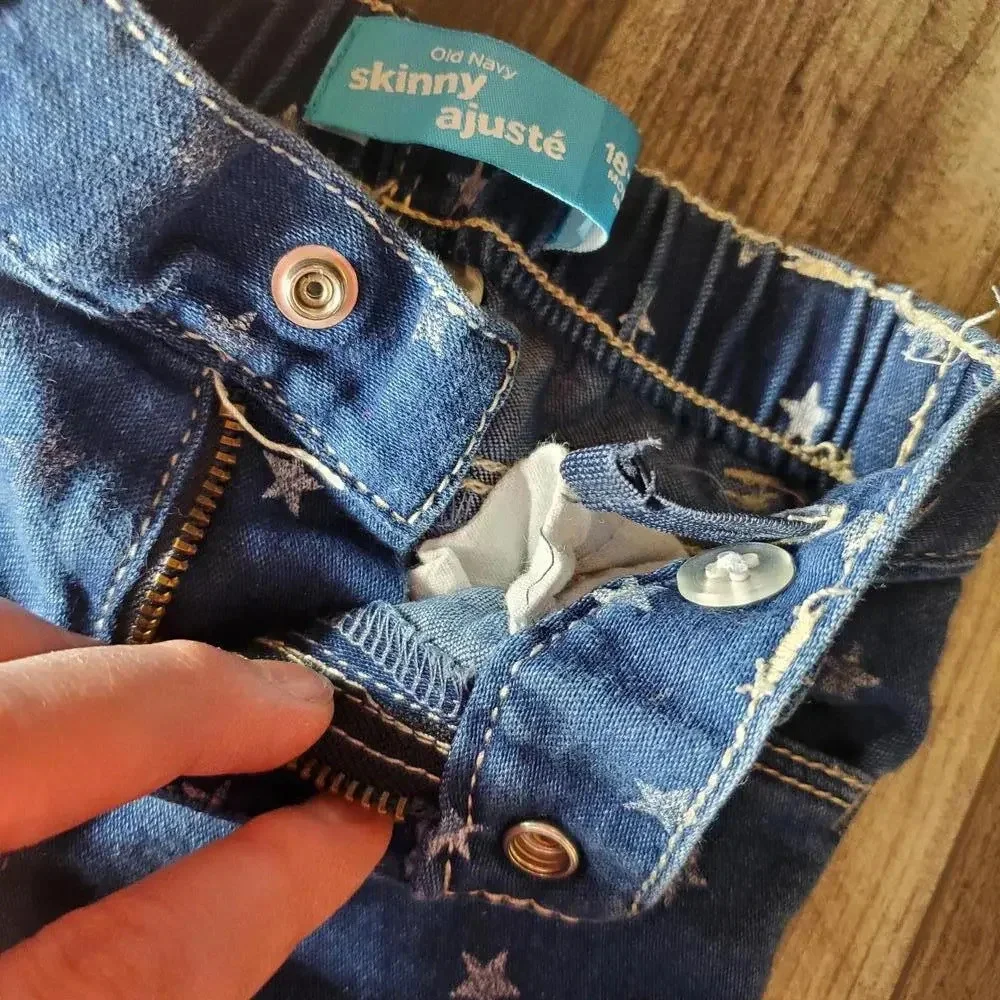 Old Navy Blue Medium Wash Skinny Jeggings Jeans Toddler Girl Size 18M Stars
